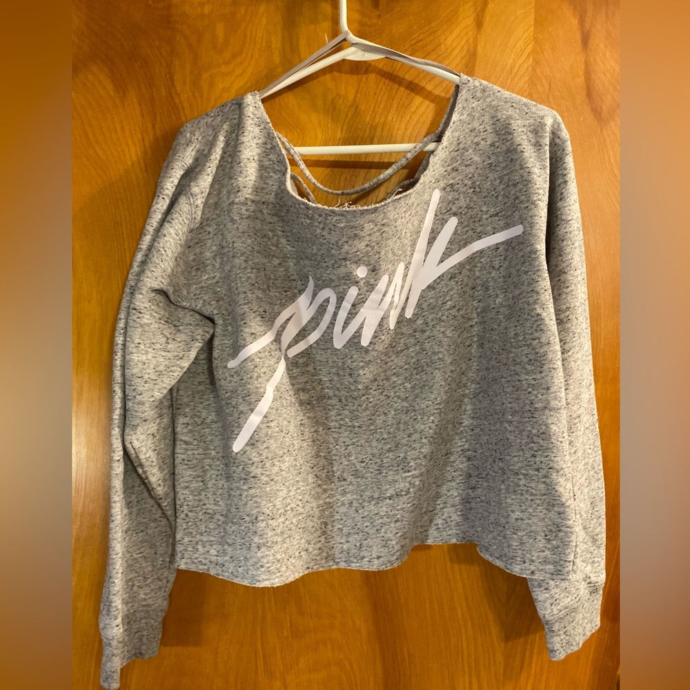 PINK Victoria's Secret Heather Gray Logo Cropped Sweatshirt